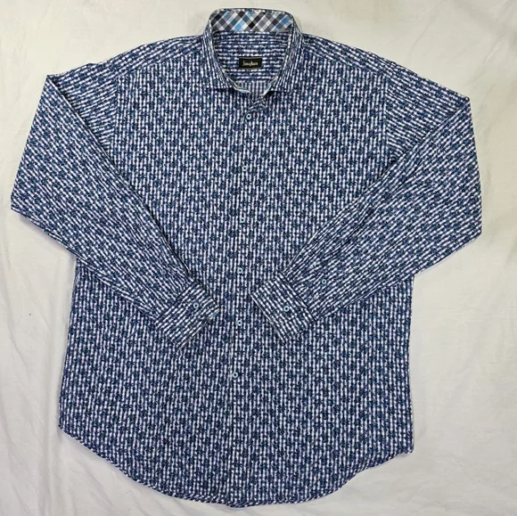 Neiman Marcus 100% Cotton Floral Gingham Check Long Sleeve Button Up Shirt. XL - Picture 4 of 10